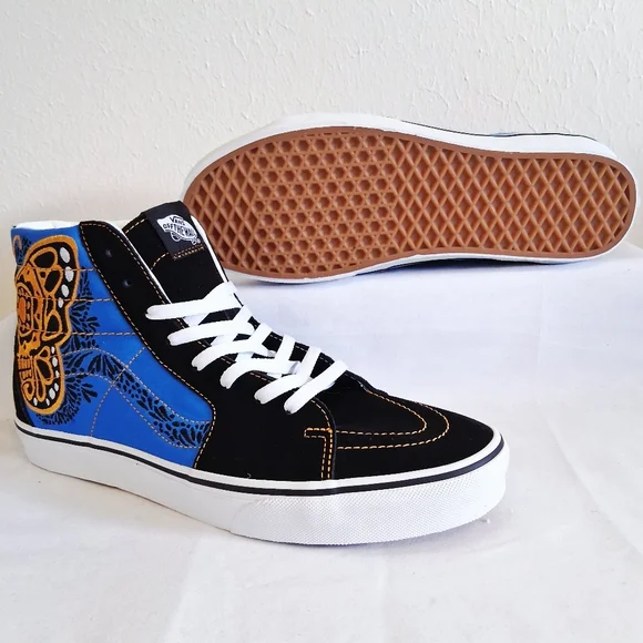 Vans Sk8-Hi Dia De Los Muertos Blue Black Gold Skate - Picture 2 of 11